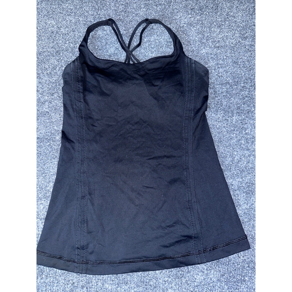Lululemon Free To Be Tank Top Black Strappy Back Built In Bra Size 4 Athletic